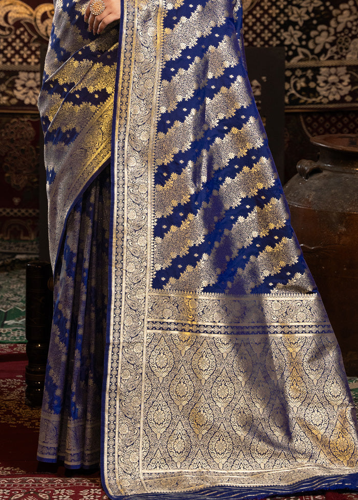 Royal Blue Banarasi Silk Saree With Blouse Piece Discount Wide Range Of