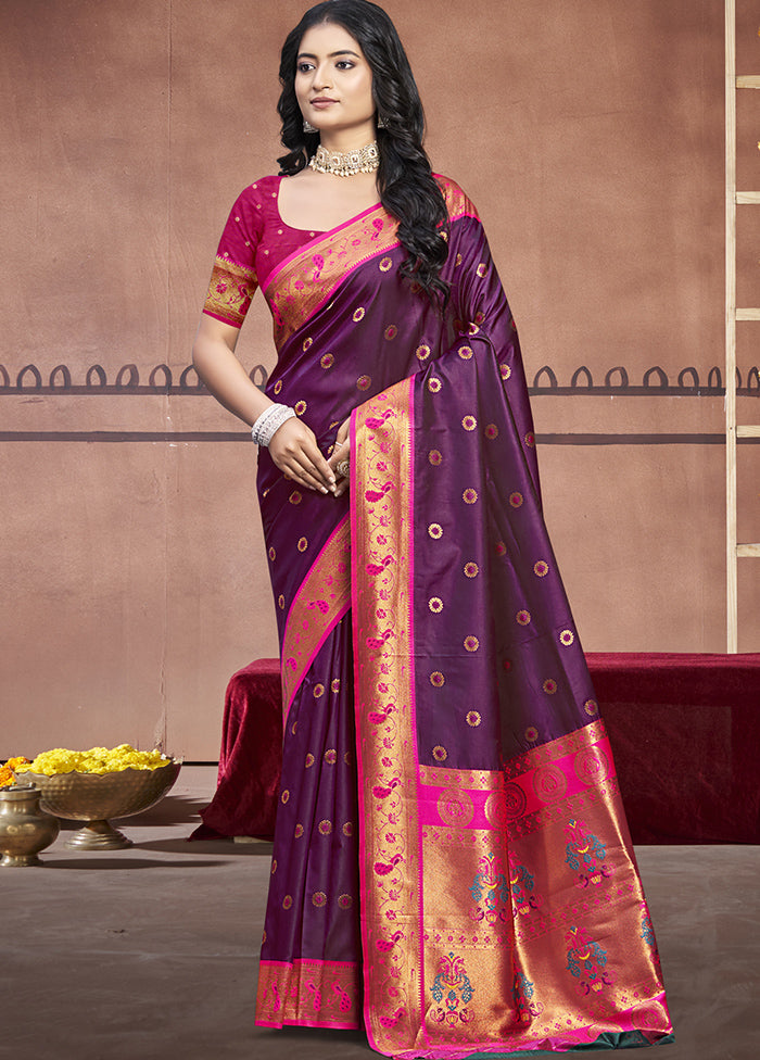 Wine Dupion Silk Saree With Blouse Piece Sale Online Online