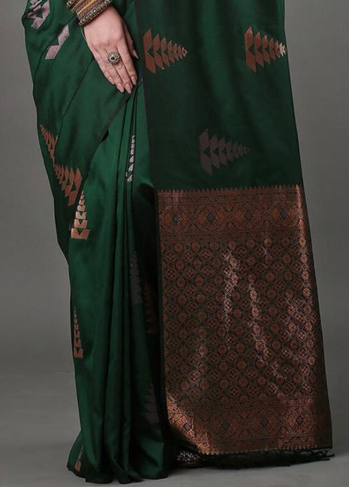 Green Banarasi Silk Saree With Blouse Piece Clearance 100% Original