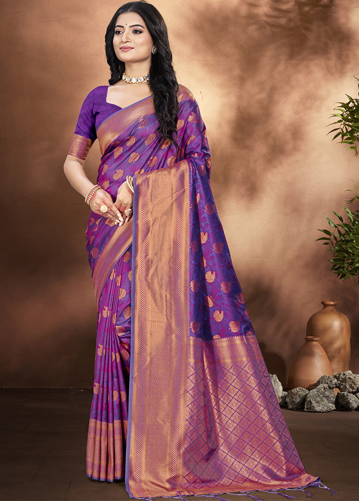 Purple Spun Silk Saree With Blouse Piece Discount 2025 Unisex