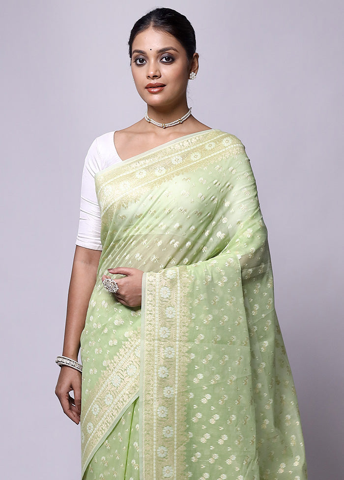 Green Kora Silk Saree With Blouse Piece Pay With Paypal Online