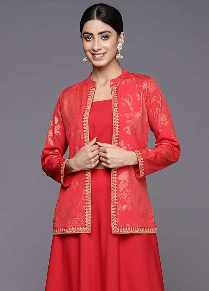 3 Pc Red Readymade Silk Top Set Cheap Sale The Cheapest