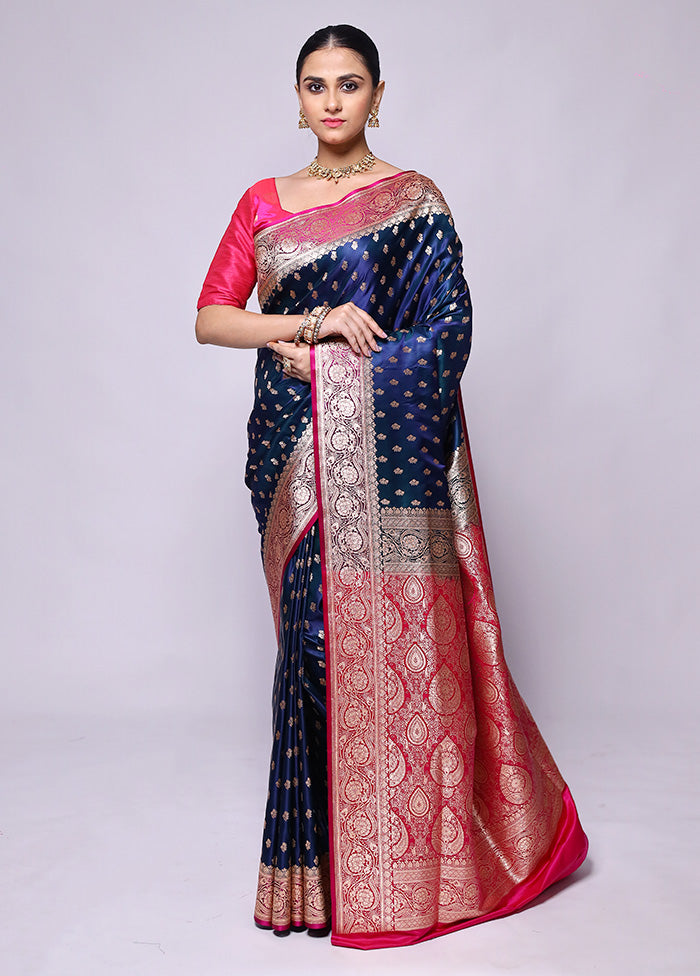 Blue Banarasi Silk Saree With Blouse Piece Genuine Cheap Online