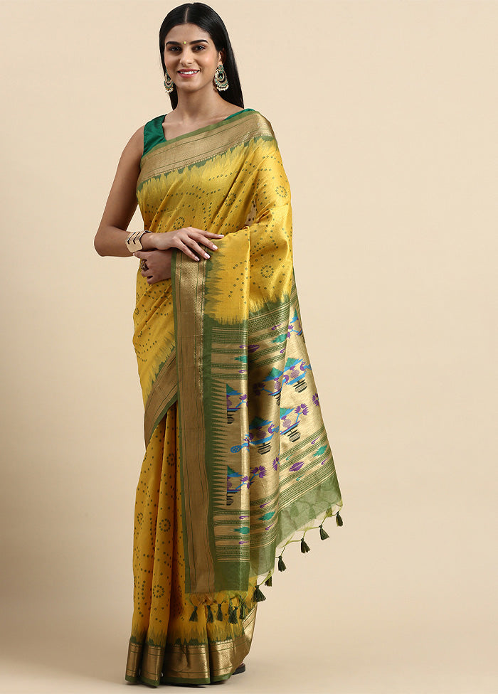 Yellow Spun Silk Saree With Blouse Piece Clearance Cheap Online