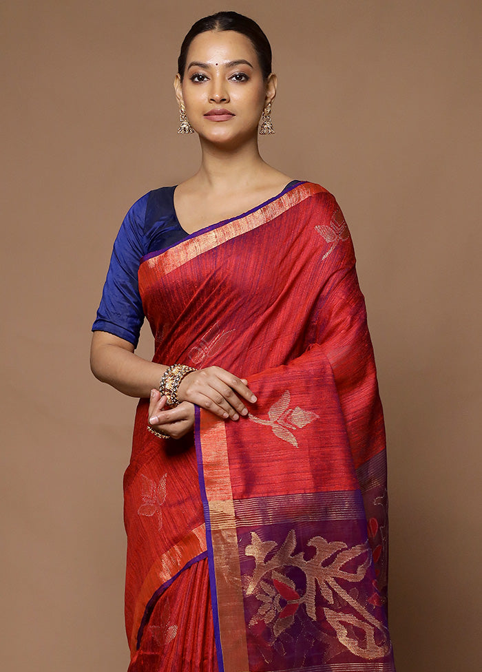 Red Handloom Matka Pure Silk Saree With Blouse Piece Sale Popular