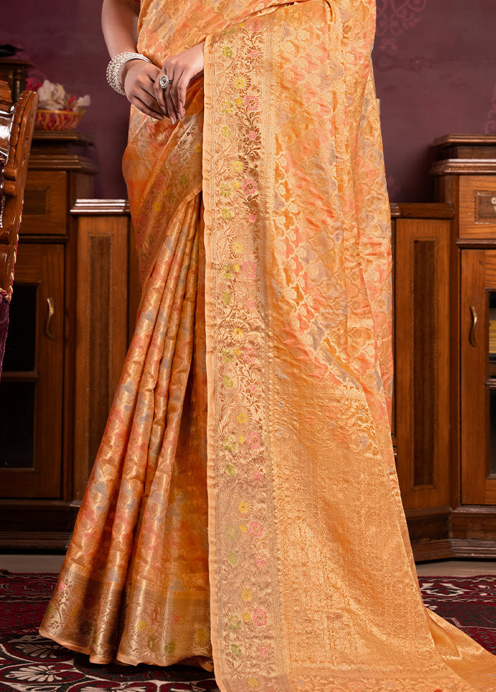 Orange Spun Silk Saree With Blouse Piece Clearance Online Amazon