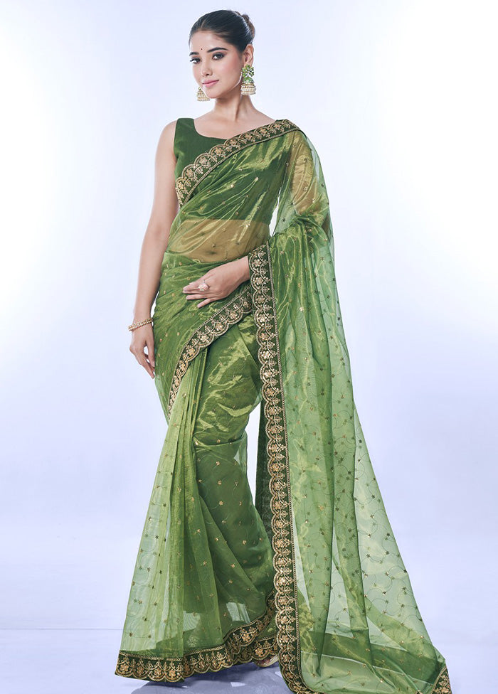 Green Net Saree With Blouse Piece Outlet Locations For Sale