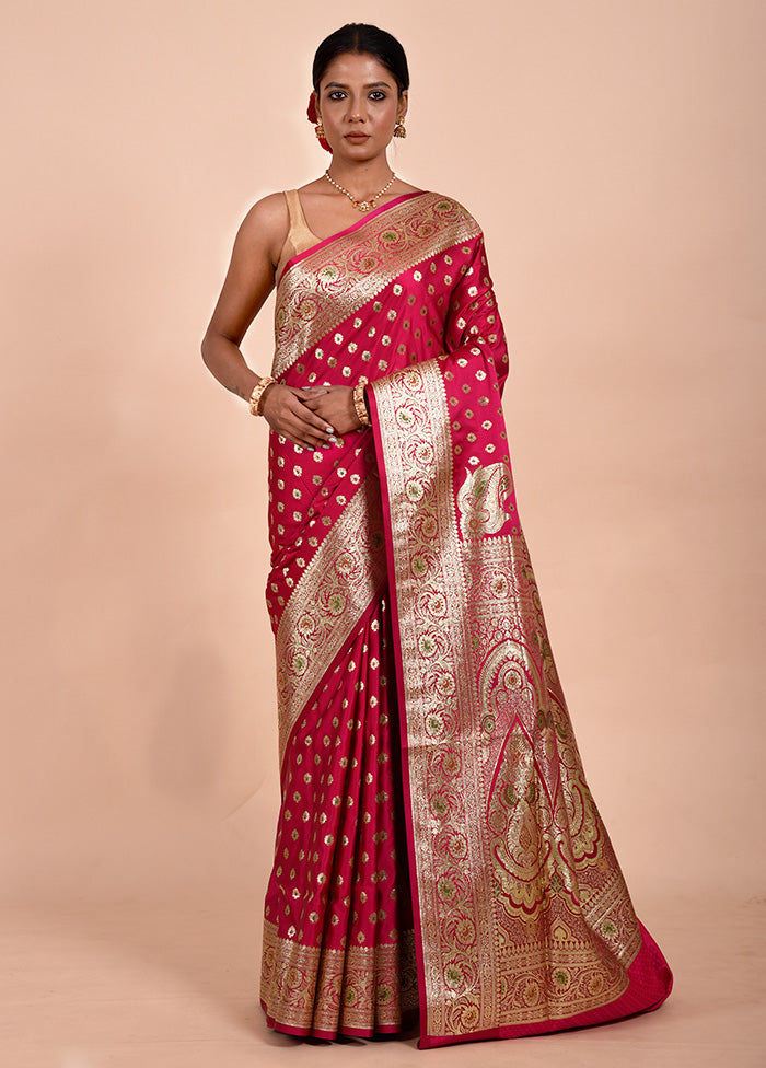 Rani Pink Banarasi Silk Saree With Blouse Piece Wiki For Sale