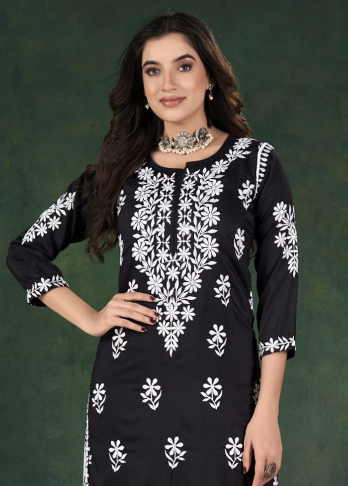 2 Pc Black Readymade Silk Kurti Set Tumblr Sale Online