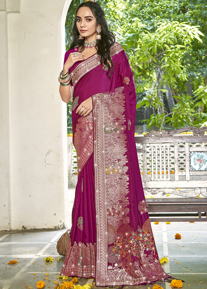 Wine Spun Silk Saree With Blouse Piece Cheap Sale Excellent