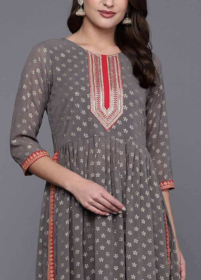 2 Pc Grey Readymade Georgette Kurti Set Cheap Sale Professional