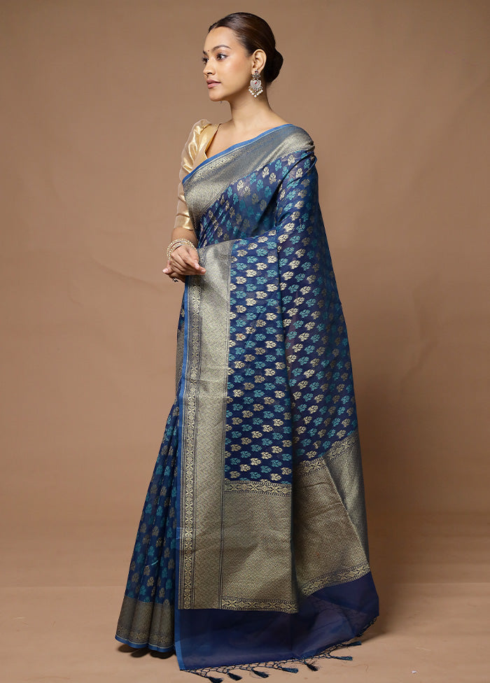 Blue Kora Silk Saree With Blouse Piece Purchase Cheap Pice