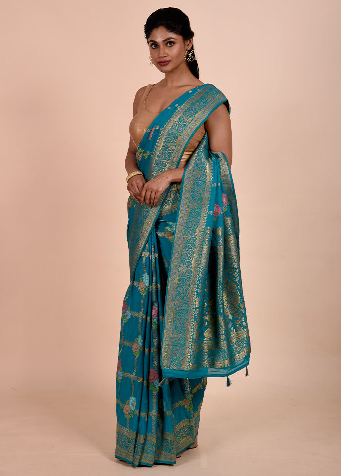 Blue Georgette Saree With Blouse Piece Cheap Sale Really