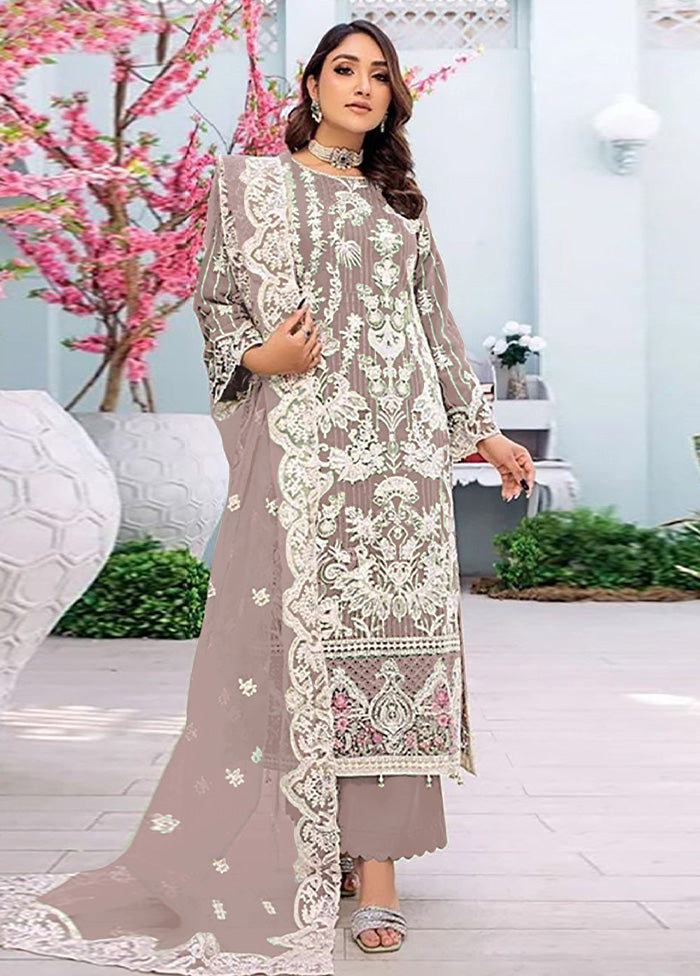 3 Pc Beige Semi Stitched Georgette Suit Set Fashionable Online