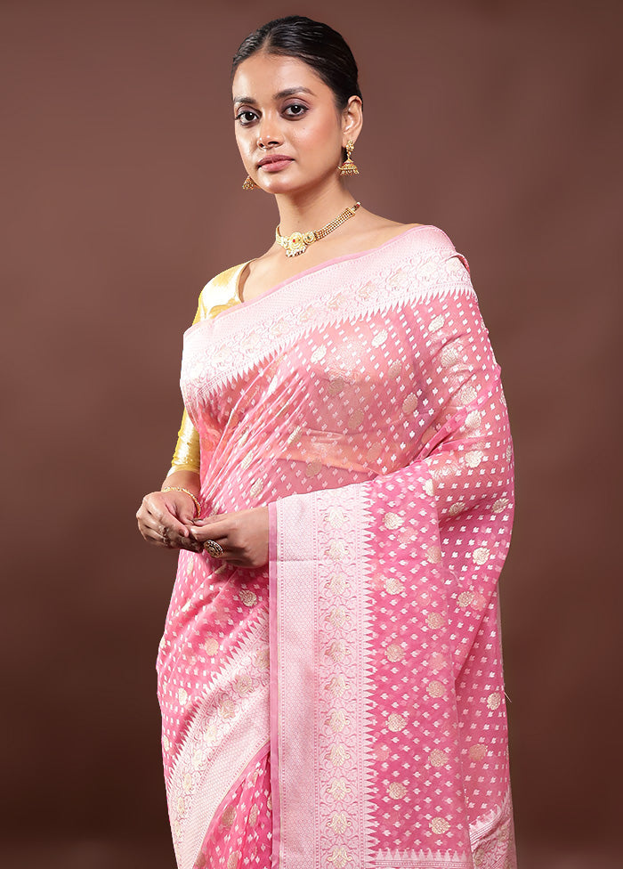 Pink Kora Silk Saree With Blouse Piece Best Place