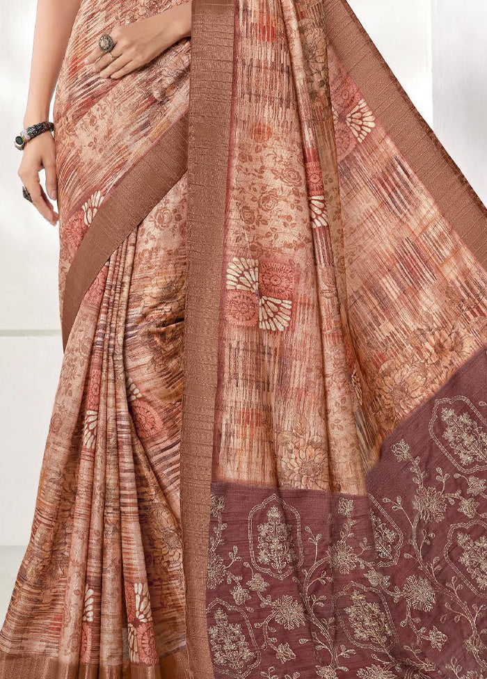 Brown Spun Silk Saree With Blouse Piece Shop Offer For Sale