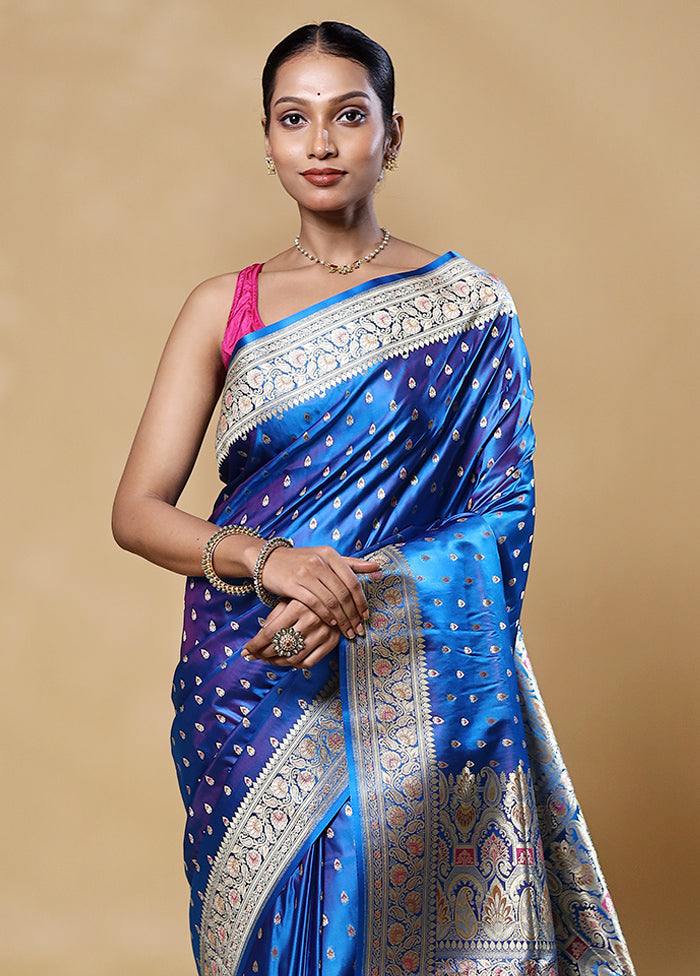 Blue Handloom Banarasi Pure Silk Saree With Blouse Piece 2025 Newest Cheap Online