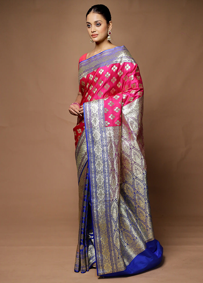 Pink Banarasi Silk Saree With Blouse Piece Genuine For Sale