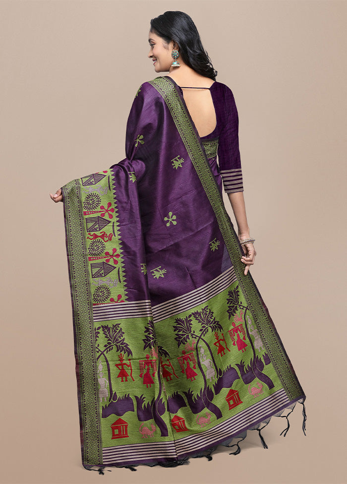 Wine Spun Silk Saree With Blouse Piece Sale In China