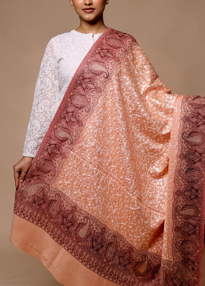 Peach Butta Work With Zari Woven Border Shawl Visa Payment For Sale