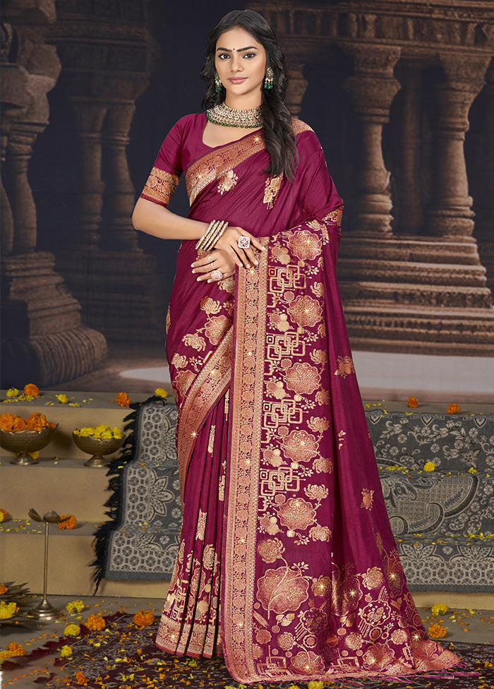 Purple Spun Silk Saree With Blouse Piece Cheap Fake