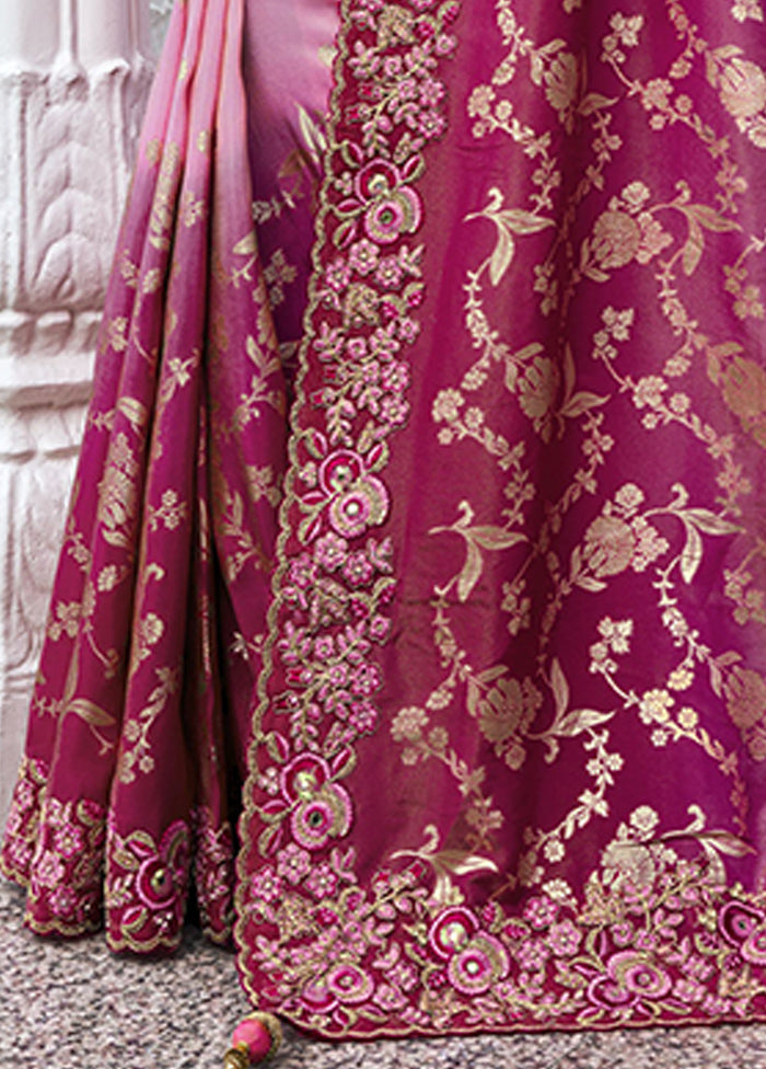 Pink Spun Silk Saree With Blouse Piece Free Shipping Cheap Pice