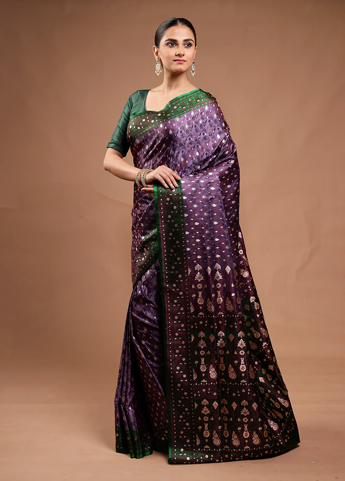 Purple Tanchoi Silk Saree With Blouse Piece Free Shipping Cost