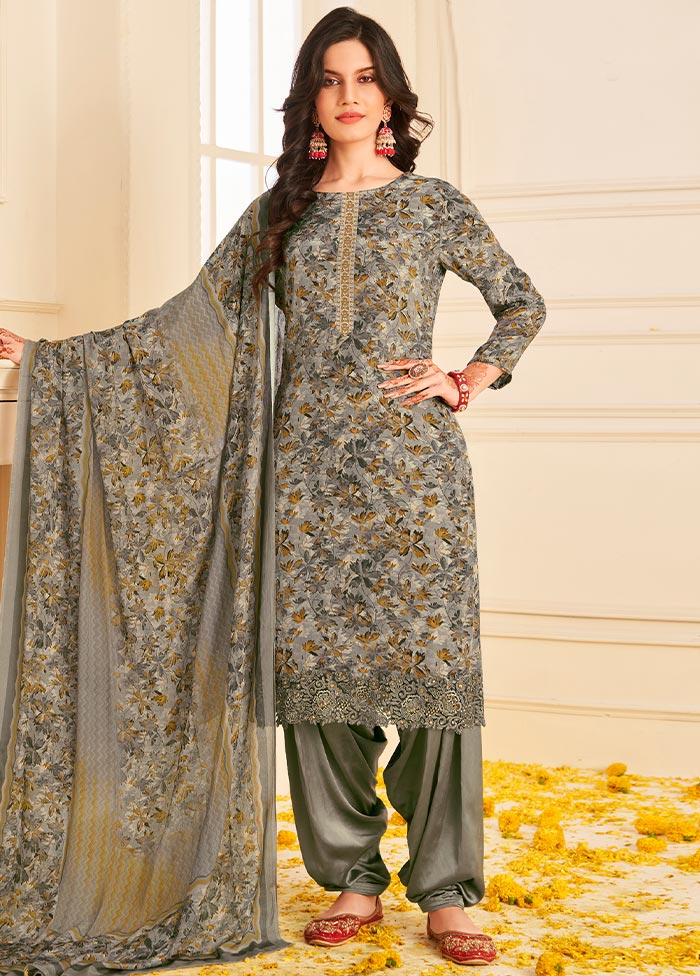 3 Pc Grey Unstitched Pure Silk Suit Set Finishline