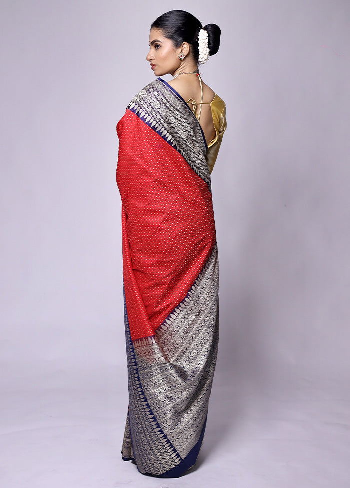 Red Dupion Silk Saree With Blouse Piece Official For Sale