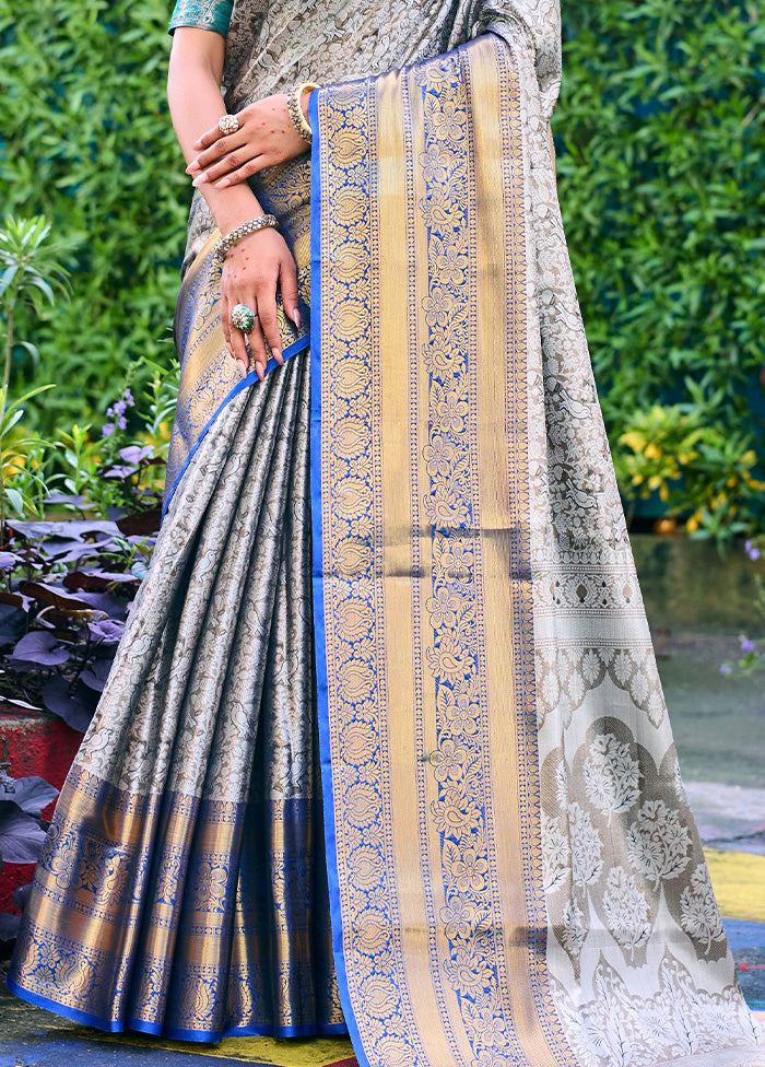 Grey Banarasi Silk Saree With Blouse Piece Buy Cheap Shop