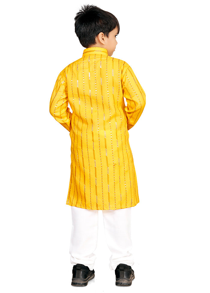 Yellow Cotton Silk Kurta Pajama Set Discount Exclusive