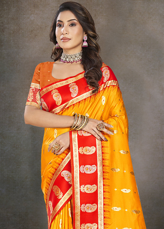 Yellow Dupion Silk Saree With Blouse Piece Outlet Looking For