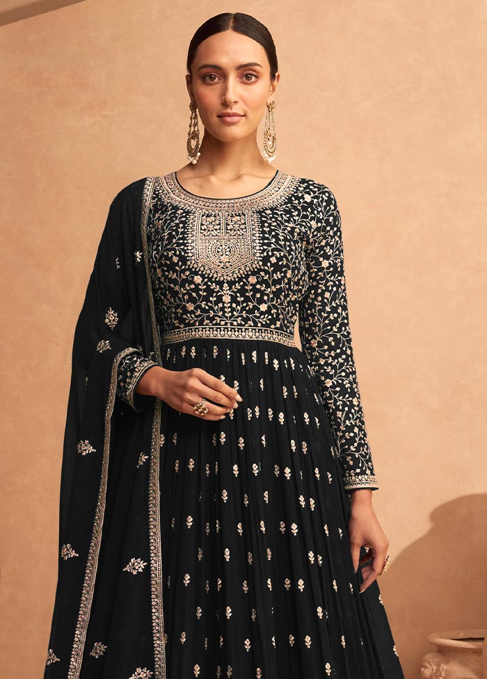 3 Pc Black Semi Stitched Georgette Suit Set Online Shop From China