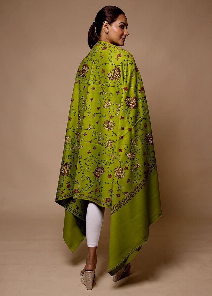 Green Butta Work With Zari Woven Border Shawl Clearance Original