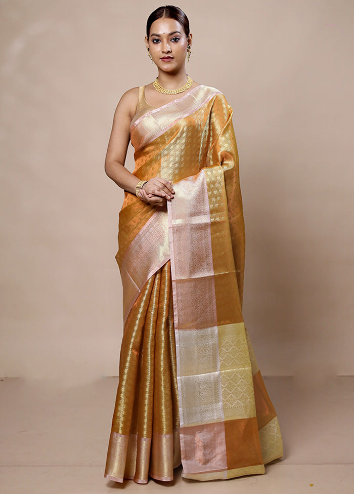 Golden Tissue Silk Saree With Blouse Piece Outlet Cheap Quality