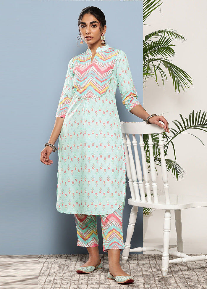 2 Pc Sky Blue Readymade Silk Kurti Set Buy Cheap Classic