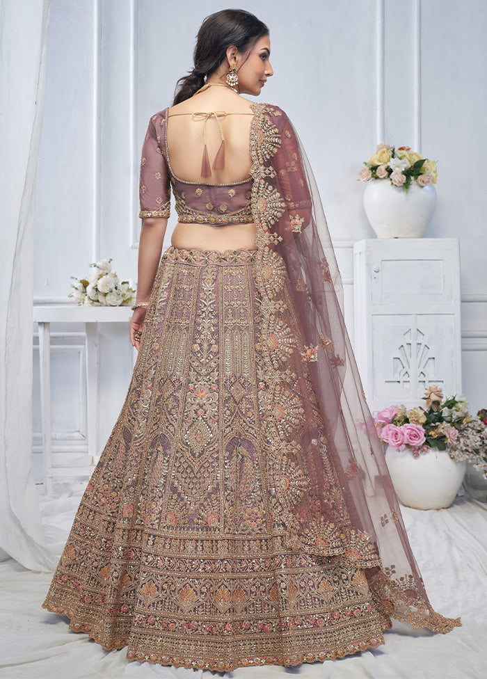 3 Pc Purple Net Semi Stitched Lehenga Set Discount Pay With Paypal