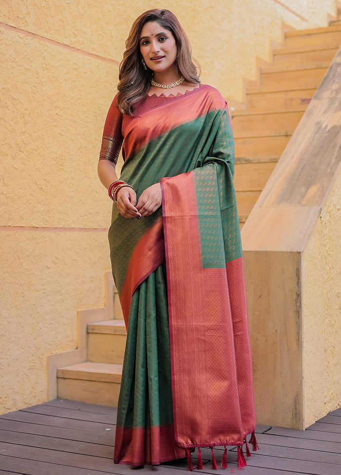 Green Kanjivaram Silk Saree With Blouse Piece Free Shipping Classic