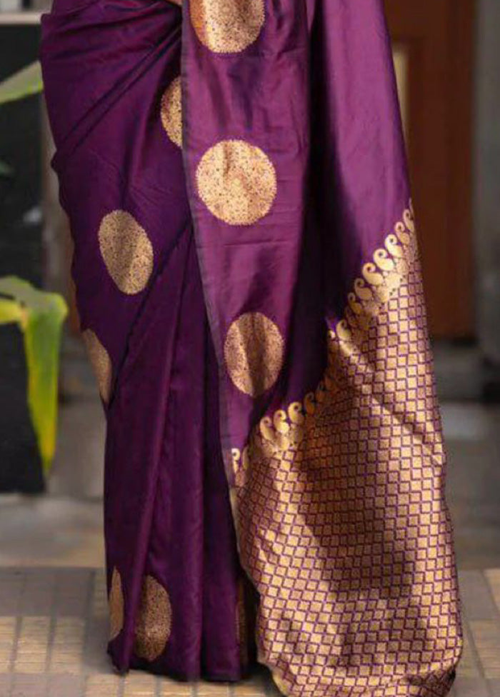 Wine Banarasi Silk Saree With Blouse Piece Big Discount Online