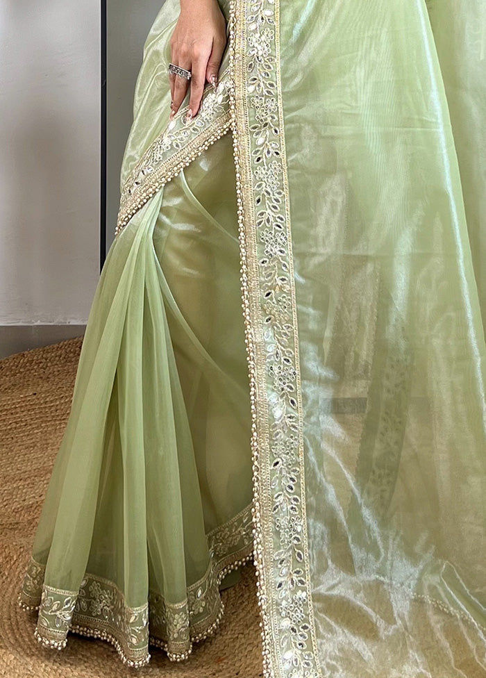 Green Spun Silk Saree With Blouse Piece Cheap Supply