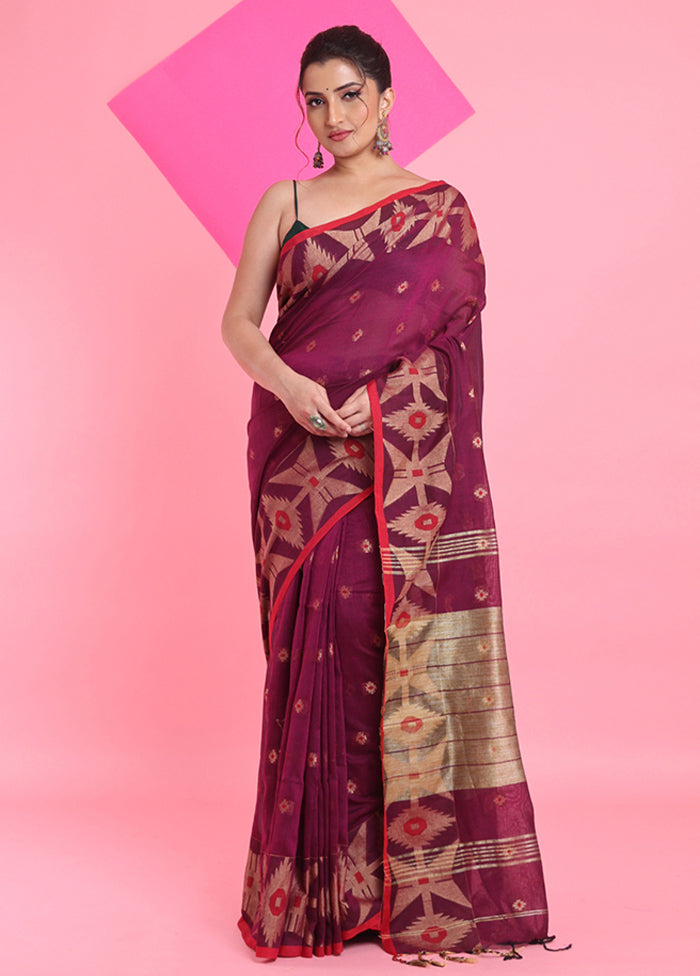 Purple Cotton Saree With Blouse Piece Genuine Cheap Pice