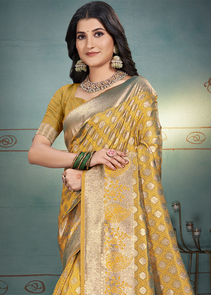 Mustard Spun Silk Saree With Blouse Piece Cheap Sale Really