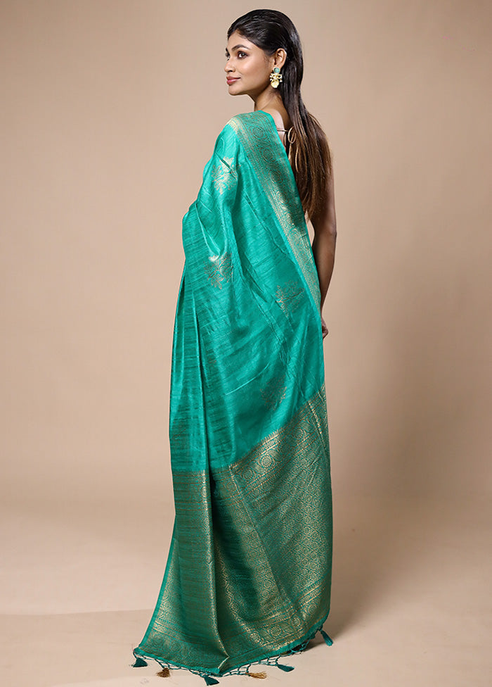 Green Dupion Silk Saree With Blouse Piece Genuine Cheap Pice