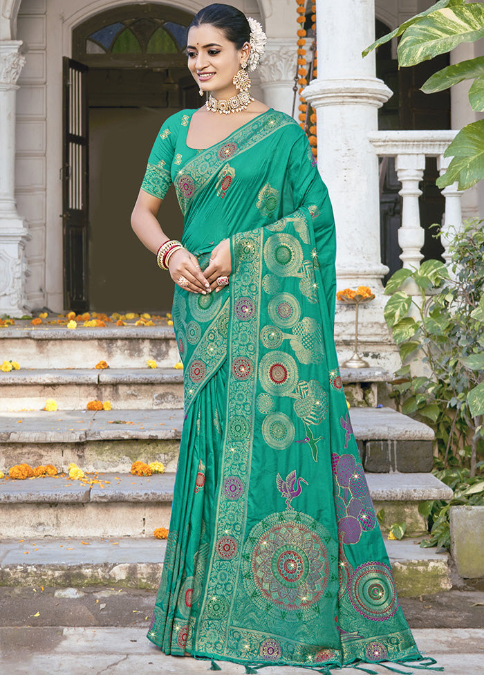 Green Spun Silk Saree With Blouse Piece Buy Cheap For Cheap