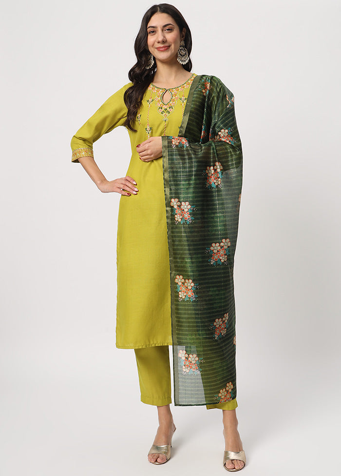 3 Pc Green Readymade Cotton Dupatta Suit Set Buy Cheap Footlocker Pictures