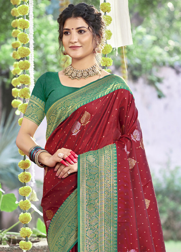 Maroon Dupion Silk Saree With Blouse Piece Extremely For Sale