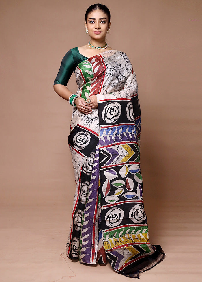 Cream Printed Pure Silk Saree Without Blouse Piece Eastbay Online