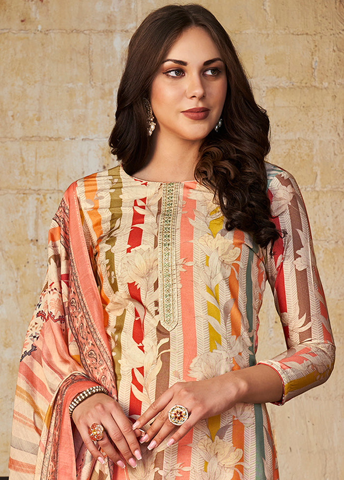 3 Pc Beige Unstitched Suit Set With Dupatta Official Site Sale Online