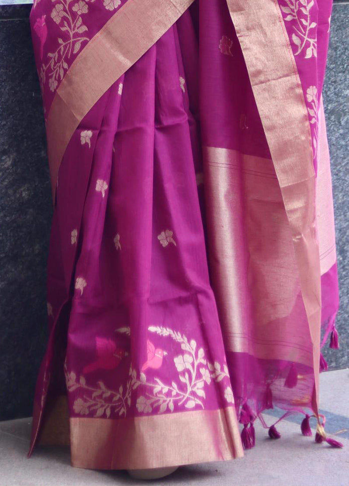 Magenta Linen Silk Saree With Blouse Piece Outlet Online