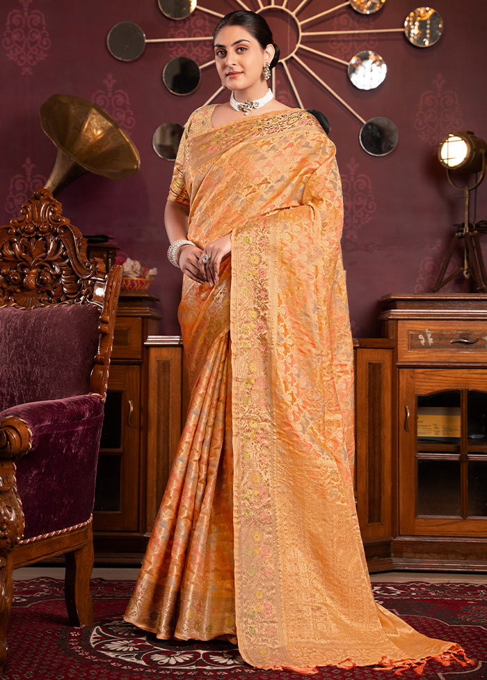 Orange Spun Silk Saree With Blouse Piece Clearance Online Amazon